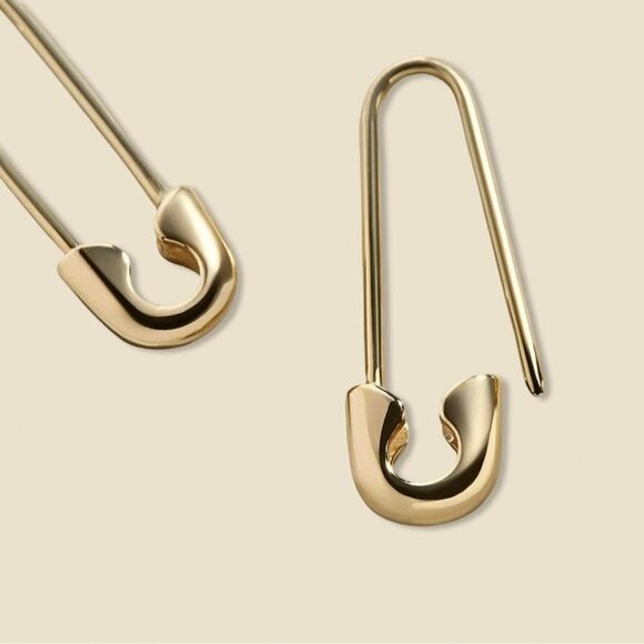 14k Real Gold Safety Pin earrings | Solid Gold Safety Pin Earrings | Minimal | - Picture 7 of 7